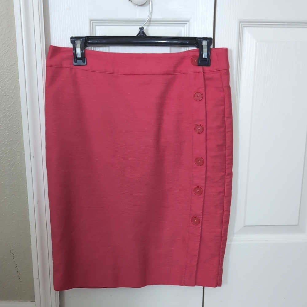 LOFT Coral  Pencil Skirt With Decoration Buttons